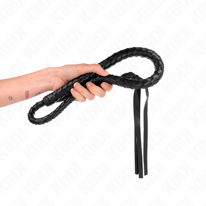 KINK Chicote Longo com Contas 110cm para BDSM, detalhe das contas e punho.