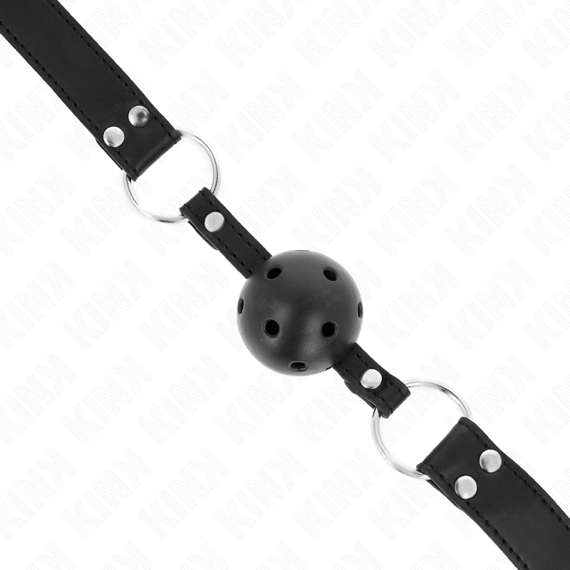 KINK Mordaça Bola Respirável 4 CM com Rebite Duplo Ajustável Preta para jogos BDSM