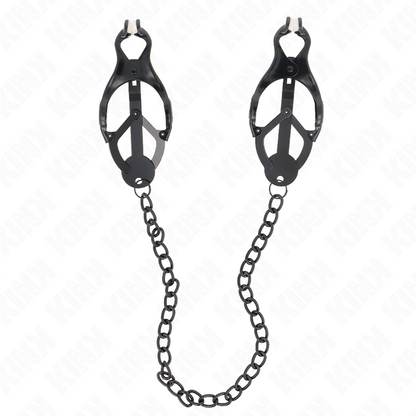 Detalhe das Pinças de Trevo Japonês KINK com Corrente Preta de 30 CM, mostrando o design e a textura.