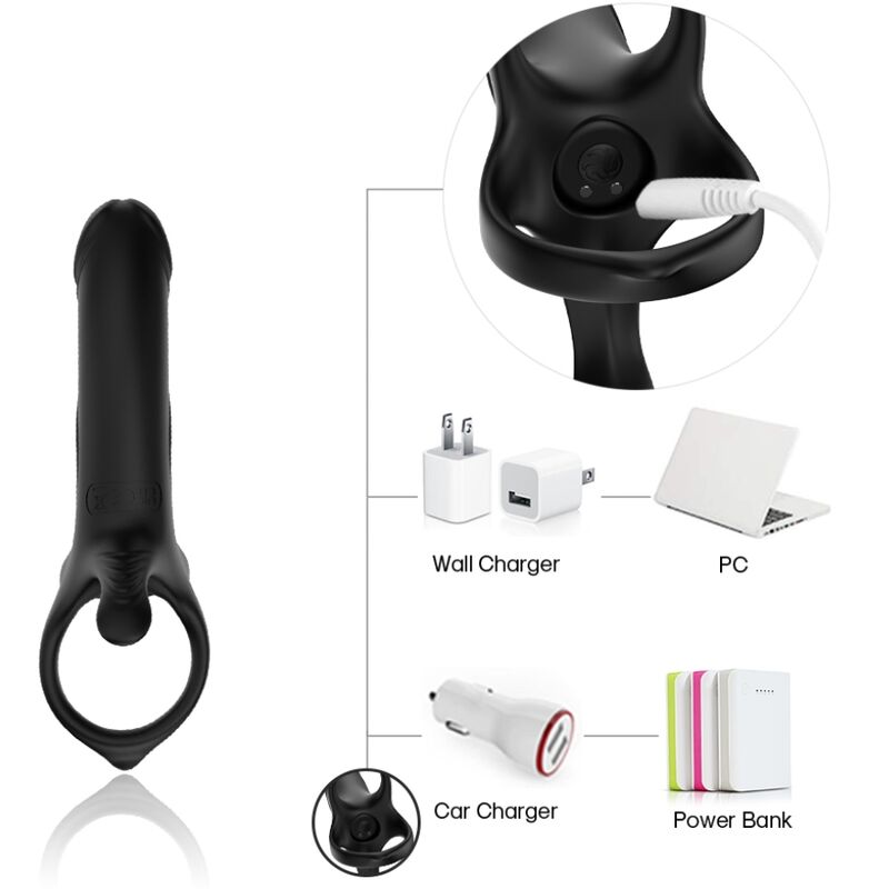 ARMONY Anel Peniano Vibratório Duplo - 9 Modos Recarregável USB Preto, mostrando seu design ergonómico e acabamento em silicone.