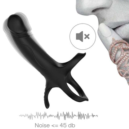 ARMONY Anel Peniano Vibratório Duplo - 9 Modos Recarregável USB Preto, mostrando seu design ergonómico e acabamento em silicone.