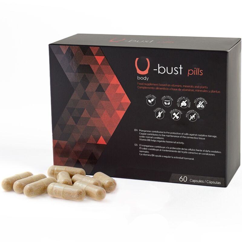 Embalagem de 500 COSMETICS U-BUST Cápsulas para aumento natural de seios.