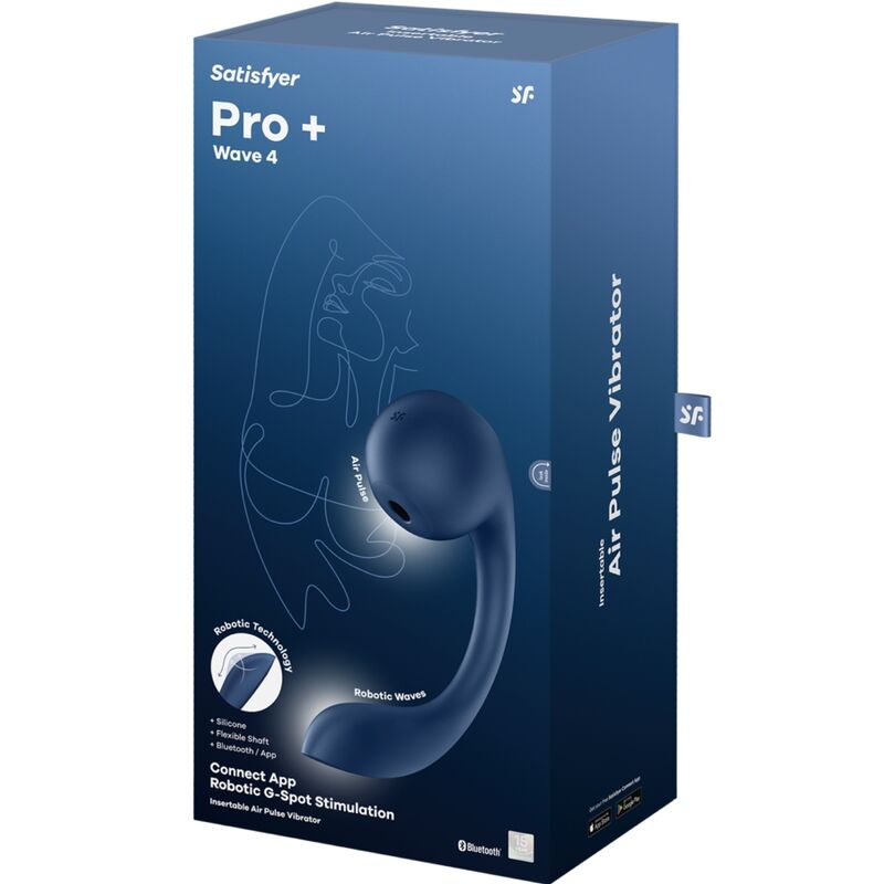 Satisfyer Pro+ Wave 4 Vibrador de Ponto G e Clitóris com App em Azul Escuro.