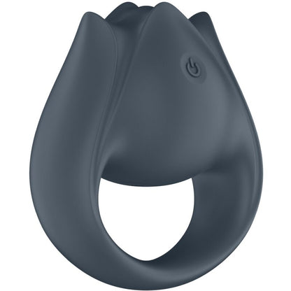 Close-up do Satisfyer Perfect Pair 2 Multivibrador 2 em 1 Anel Peniano e Estimulador de Dedo Cinza, mostrando suas texturas e forma versátil.