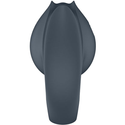 Close-up do Satisfyer Perfect Pair 2 Multivibrador 2 em 1 Anel Peniano e Estimulador de Dedo Cinza, mostrando suas texturas e forma versátil.