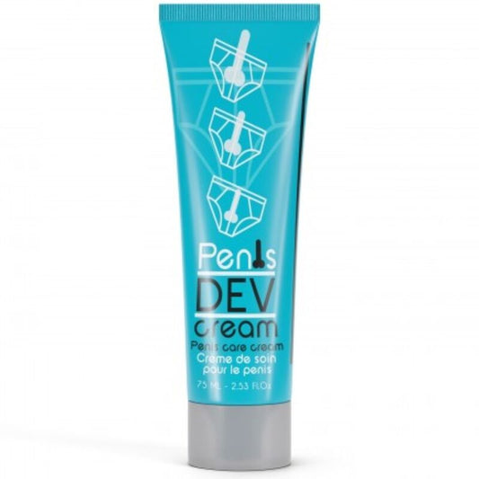Close-up do RUF Creme de Aumento Peniano Penis Dev 75ml, mostrando a embalagem e a textura do creme.