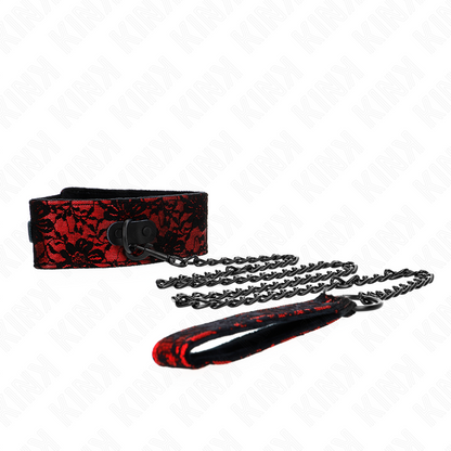 Detalhe do Colar de Renda KINK com Cinto de Couro Real, ajustável e elegante para BDSM.
