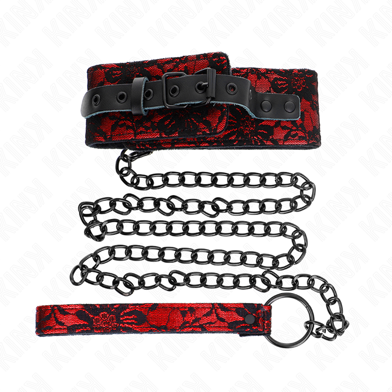 Detalhe do Colar de Renda KINK com Cinto de Couro Real, ajustável e elegante para BDSM.