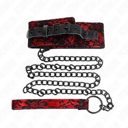 Detalhe do Colar de Renda KINK com Cinto de Couro Real, ajustável e elegante para BDSM.