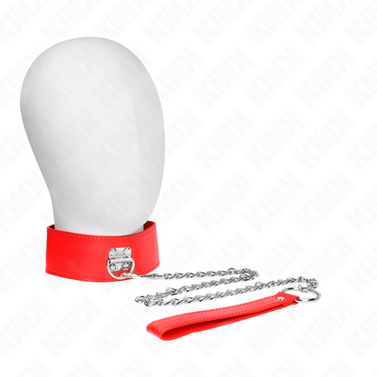 KINK Colar com Cinto Vermelho Ajustável, destacando a trela de 65cm e o colar de 5cm de largura.
