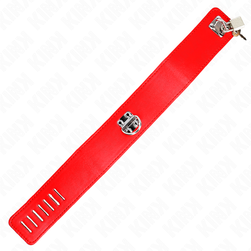 KINK Colar com Cinto Vermelho Ajustável, destacando a trela de 65cm e o colar de 5cm de largura.