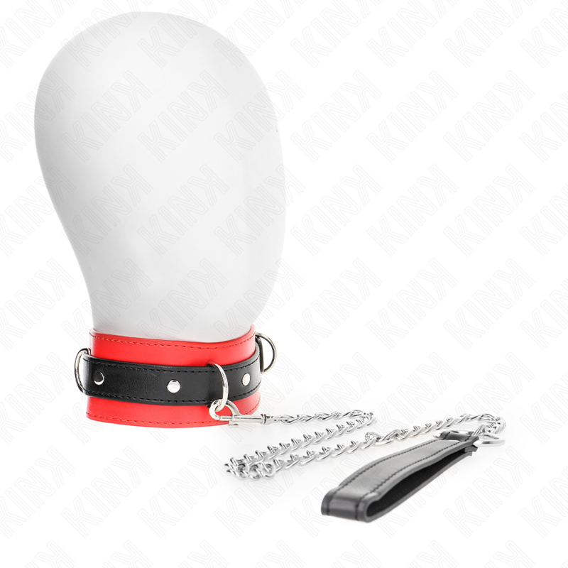 KINK Colar com Cinto BDSM e Alça Vermelha 65cm, detalhe do material e ajuste.