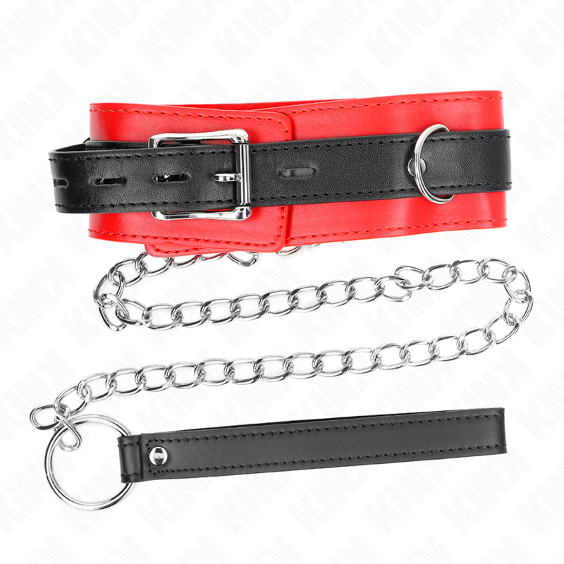 KINK Colar com Cinto BDSM e Alça Vermelha 65cm, detalhe do material e ajuste.