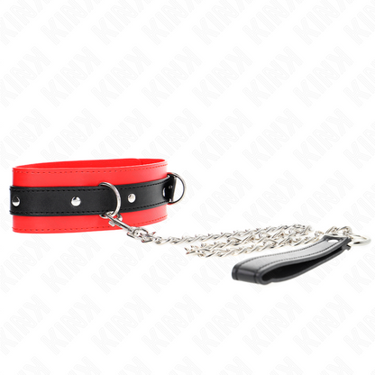 KINK Colar com Cinto BDSM e Alça Vermelha 65cm, detalhe do material e ajuste.