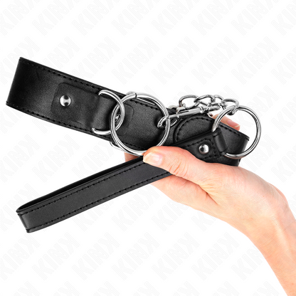 KINK Colar Básico com Trela Ajustável 36-43 CM para experiências BDSM, mostrando detalhes do material e fecho.