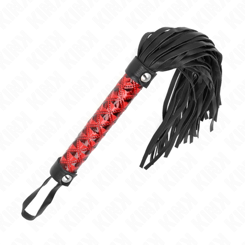 KINK Chicote BDSM Padrão Diamante 40 CM, detalhe do punho e das tiras com padrão