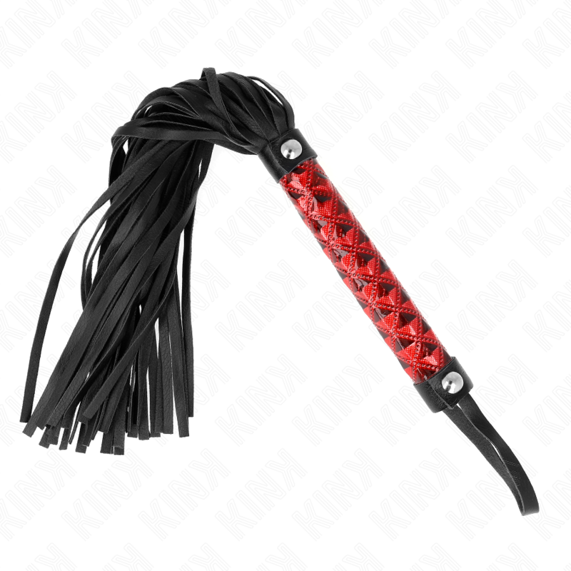 KINK Chicote BDSM Padrão Diamante 40 CM, detalhe do punho e das tiras com padrão