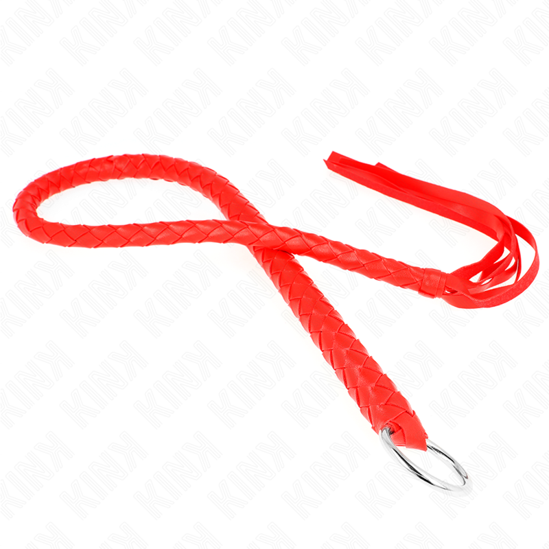 Chicote de serpente KINK vermelho com anel de mão para jogos BDSM.
