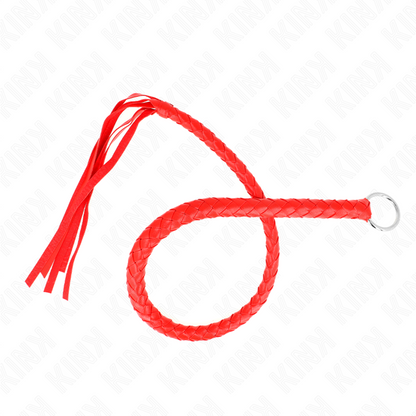 Chicote de serpente KINK vermelho com anel de mão para jogos BDSM.