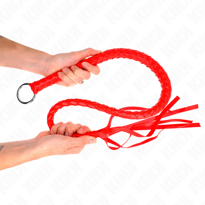 Chicote de serpente KINK vermelho com anel de mão para jogos BDSM.
