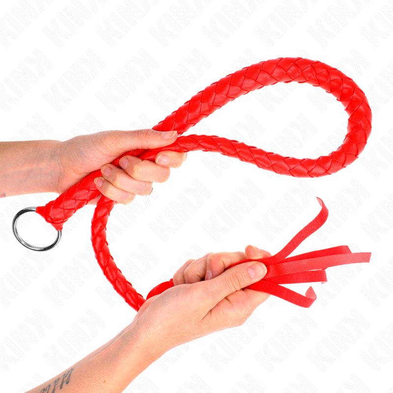 Chicote de serpente KINK vermelho com anel de mão para jogos BDSM.