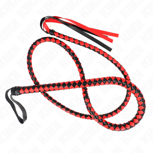 Close-up do Chicote de Serpente Longo Vermelho KINK 210 CM, exibindo seu design elegante e textura.
