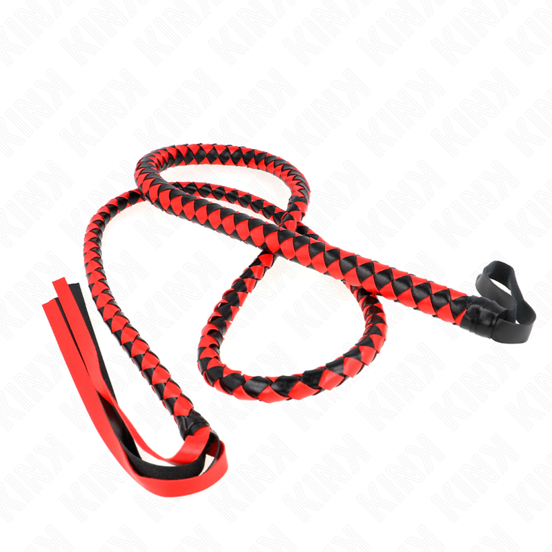 Close-up do Chicote de Serpente Longo Vermelho KINK 210 CM, exibindo seu design elegante e textura.