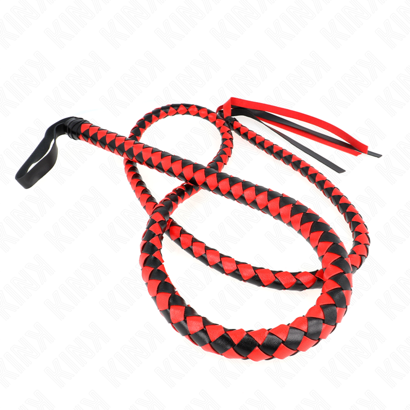 Close-up do Chicote de Serpente Longo Vermelho KINK 210 CM, exibindo seu design elegante e textura.