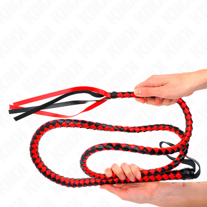 Close-up do Chicote de Serpente Longo Vermelho KINK 210 CM, exibindo seu design elegante e textura.