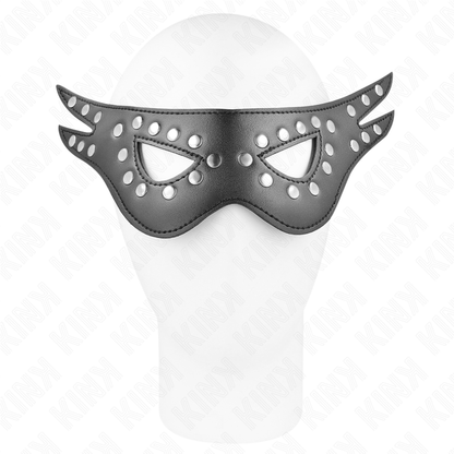 Máscara de couro KINK preta, destacando o design sexy e o material de alta qualidade.