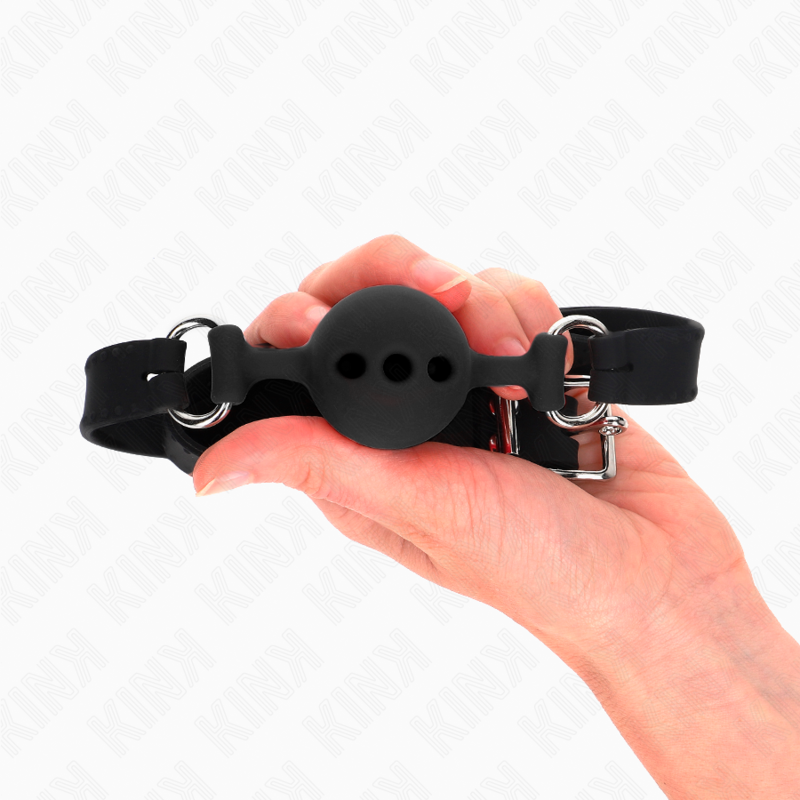 KINK Mordaça Completa de Silicone com Bola de 4cm e Tira Ajustável, detalhe do material e design para BDSM.