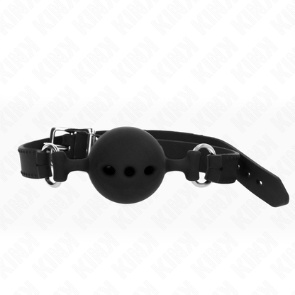 Mordaça Completa de Silicone KINK com bola de 5cm preta, ajustável para BDSM.