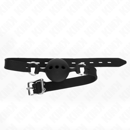 Mordaça Completa de Silicone KINK com bola de 5cm preta, ajustável para BDSM.