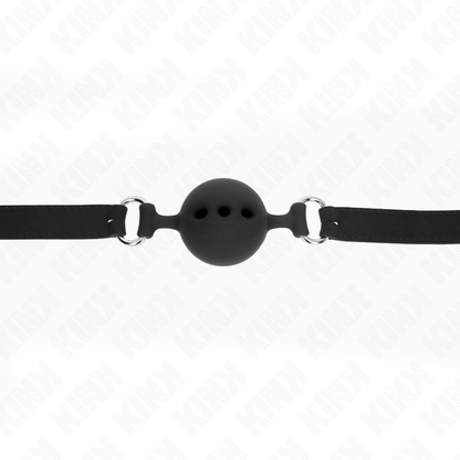 Mordaça Completa de Silicone KINK com bola de 5cm preta, ajustável para BDSM.