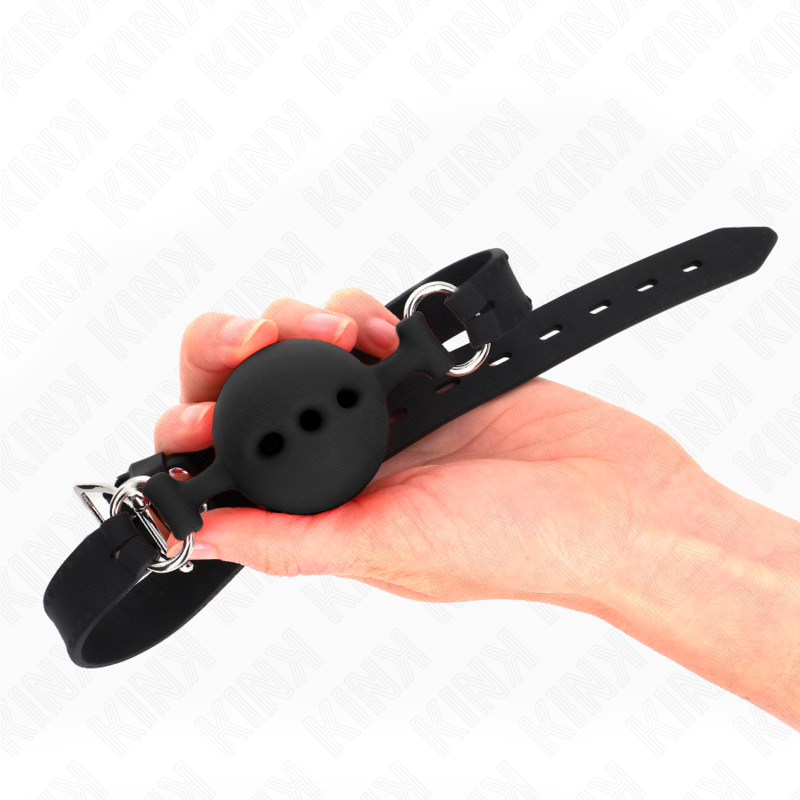 Mordaça Completa de Silicone KINK com bola de 5cm preta, ajustável para BDSM.