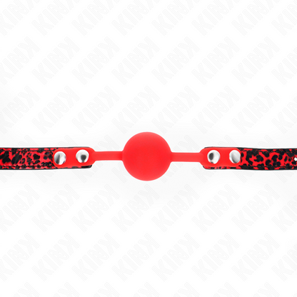 KINK Bola Silicone Gag Ajustável 4cm para jogos BDSM, mostrando detalhes do silicone e da correia.