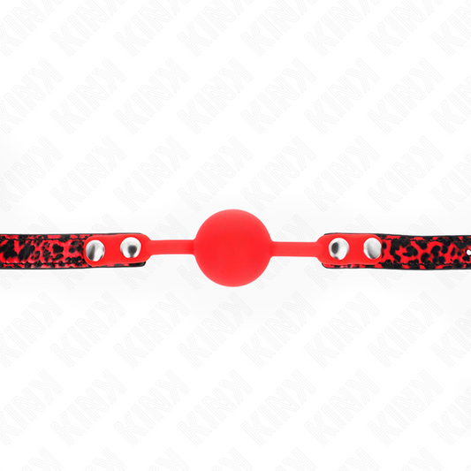 KINK Bola Silicone Gag Ajustável 4cm para jogos BDSM, mostrando detalhes do silicone e da correia.