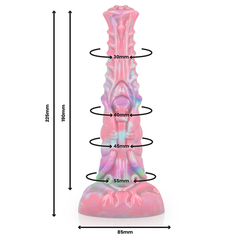 Close-up do Dildo EPIC Sidhe em silicone líquido, mostrando detalhes e textura.