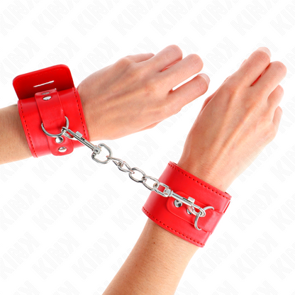 KINK Punhos BDSM Vermelhos Ajustáveis com Cadeado para Contenção