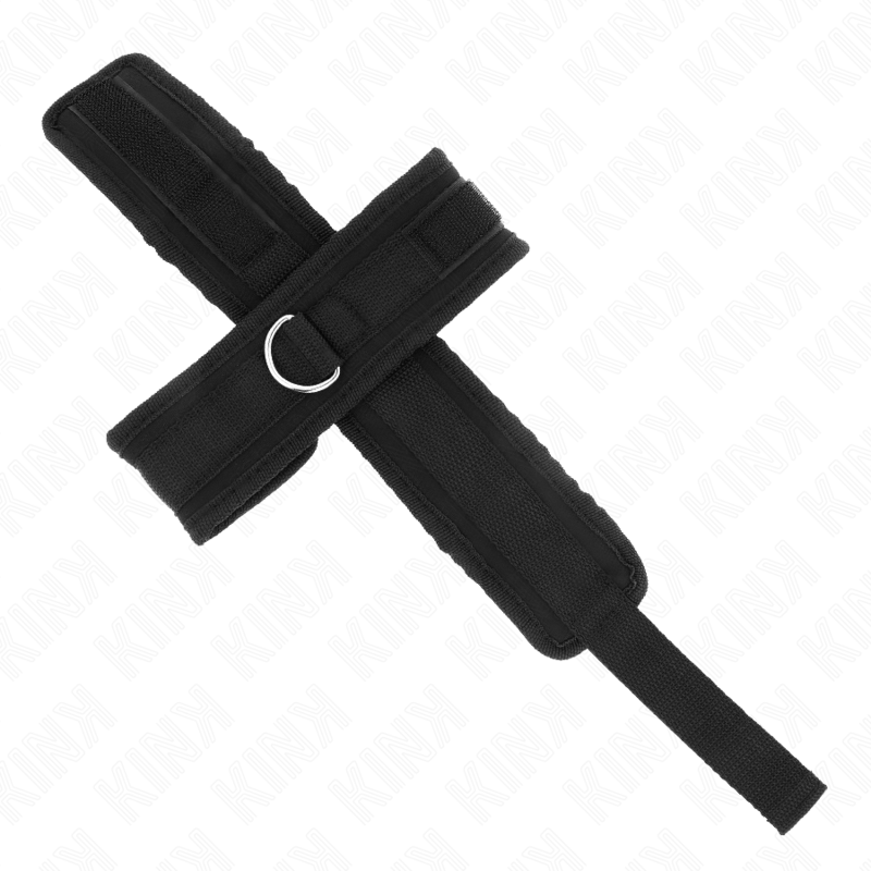 KINK Punhos Cruzados Pretos 34 x 5,5 CM, mostrando o design robusto e os anéis D para contenção.
