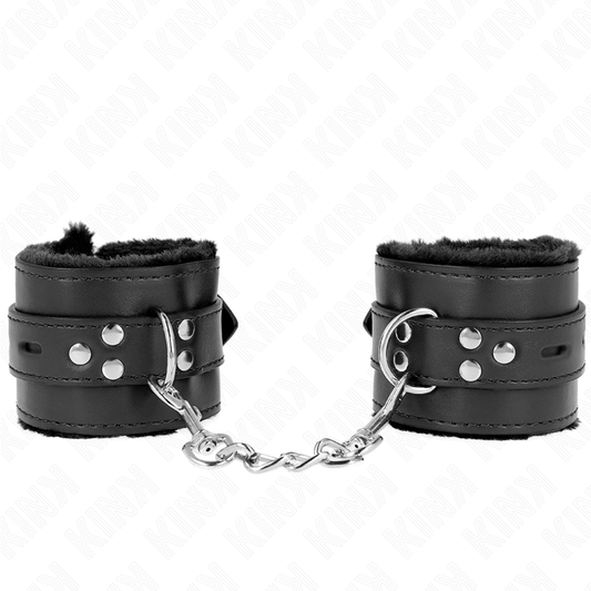 Pulseira de pulso KINK preta com forro de pele e furos quadrados, cinto ajustável