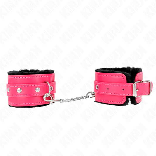 KINK Algema de Pulso Premium Forro de Pele Preto com Cinto Raspberry Rose ajustável.