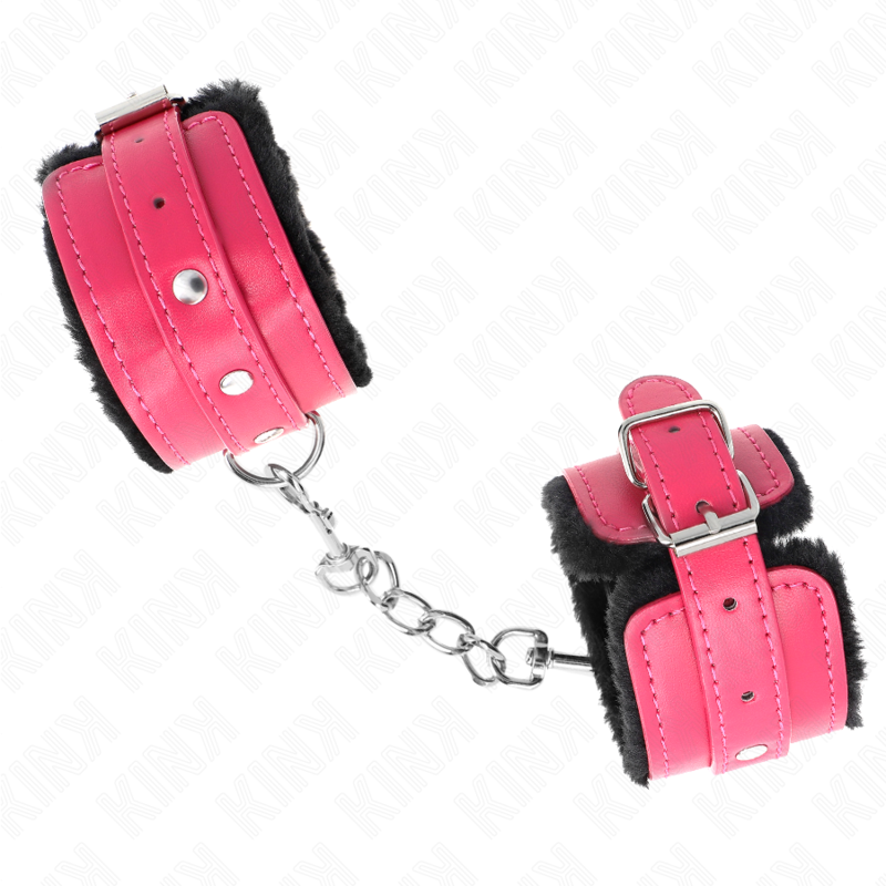 KINK Algema de Pulso Premium Forro de Pele Preto com Cinto Raspberry Rose ajustável.