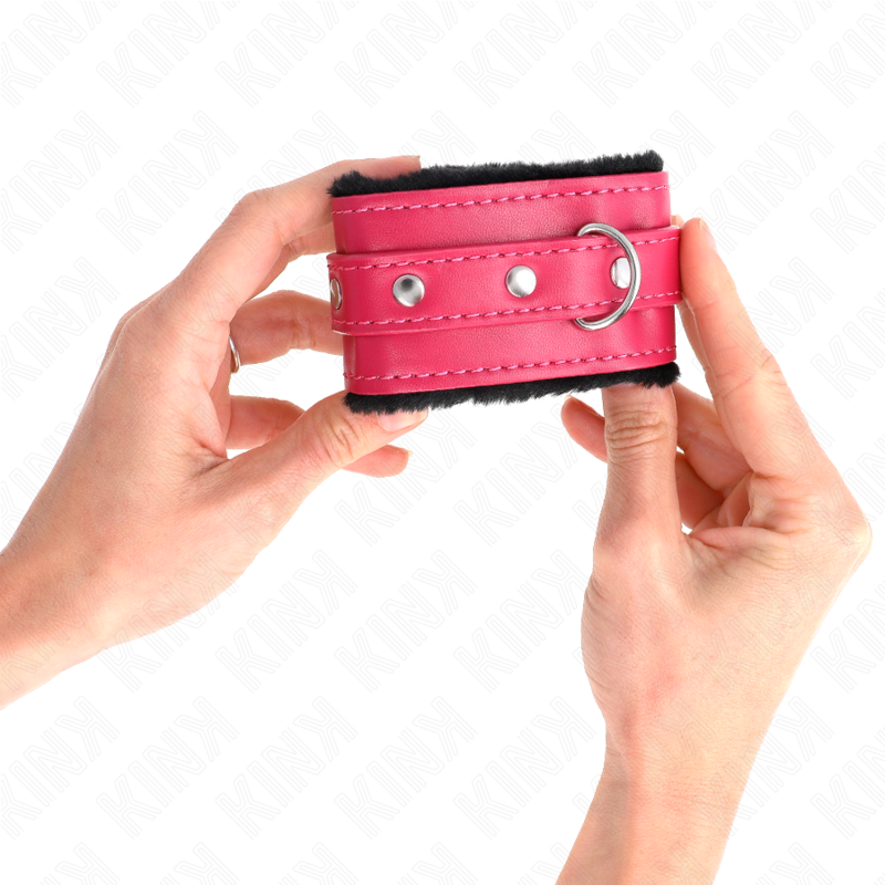 KINK Algema de Pulso Premium Forro de Pele Preto com Cinto Raspberry Rose ajustável.
