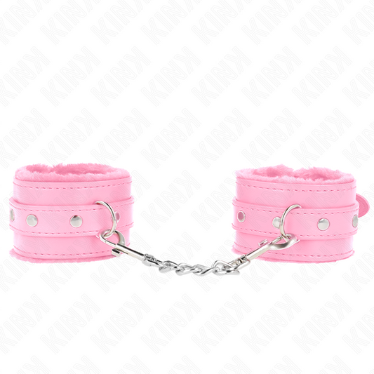 Pulseira Premium KINK com forro de pele rosa e cinto ajustável para BDSM
