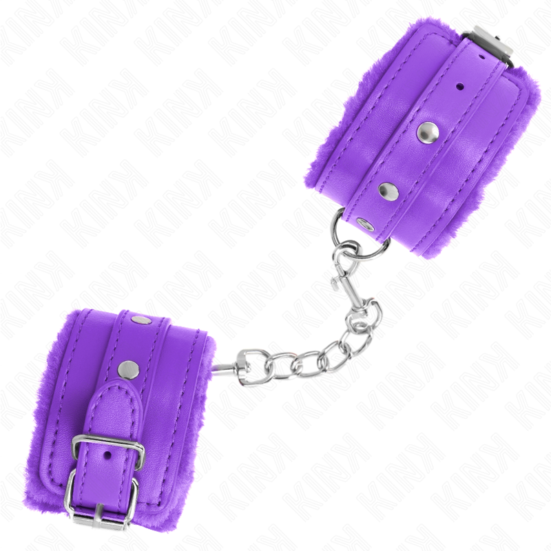 Close-up da Pulseira de Contenção KINK em Pele Premium Roxo com Cinto Ajustável.
