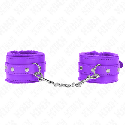 Close-up da Pulseira de Contenção KINK em Pele Premium Roxo com Cinto Ajustável.