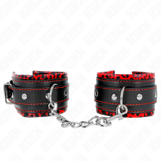 Algema de pulso KINK ajustável com forro de pele em vermelho e preto.