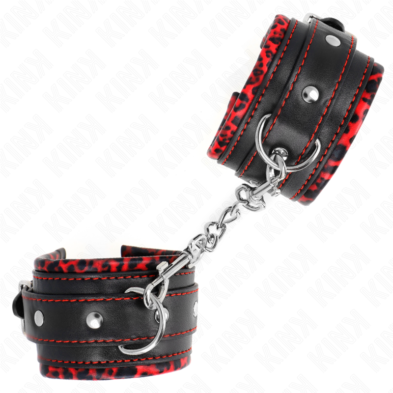 Algema de pulso KINK ajustável com forro de pele em vermelho e preto.