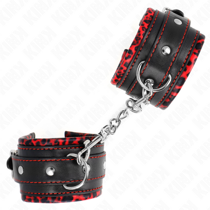 Algema de pulso KINK ajustável com forro de pele em vermelho e preto.